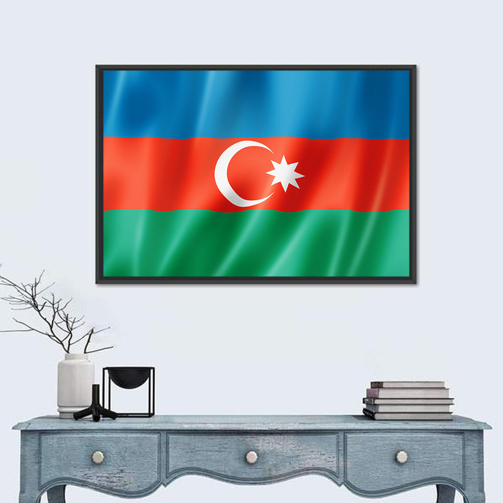 Azerbaijan Flag Wall Art in a room, landscape