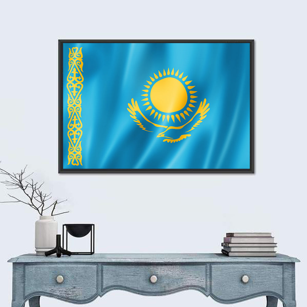 Kazakh Flag with Sun and Eagle Wall Art