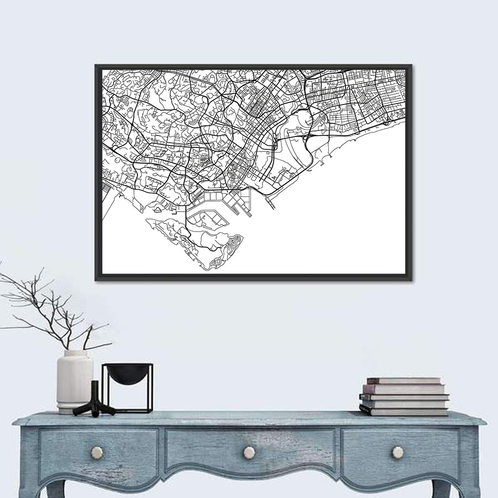 Singapore City Map Wall Art in a room, landscape
