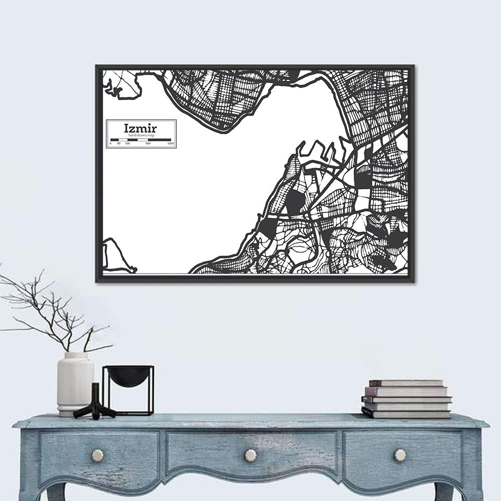 Izmir City Map Wall Art in a room, landscape
