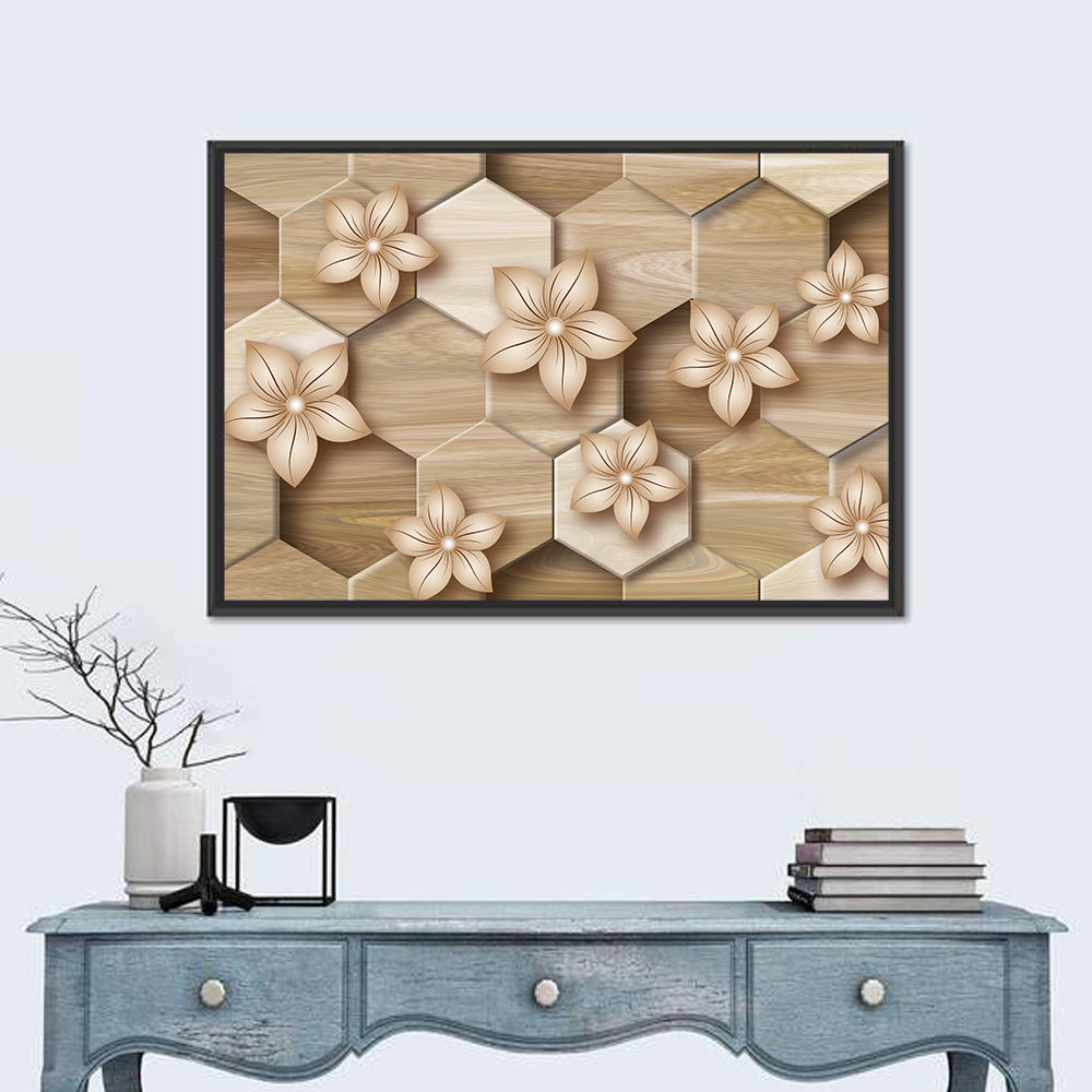 Wood Grain Honeycomb Floral Wall Art in a room, landscape