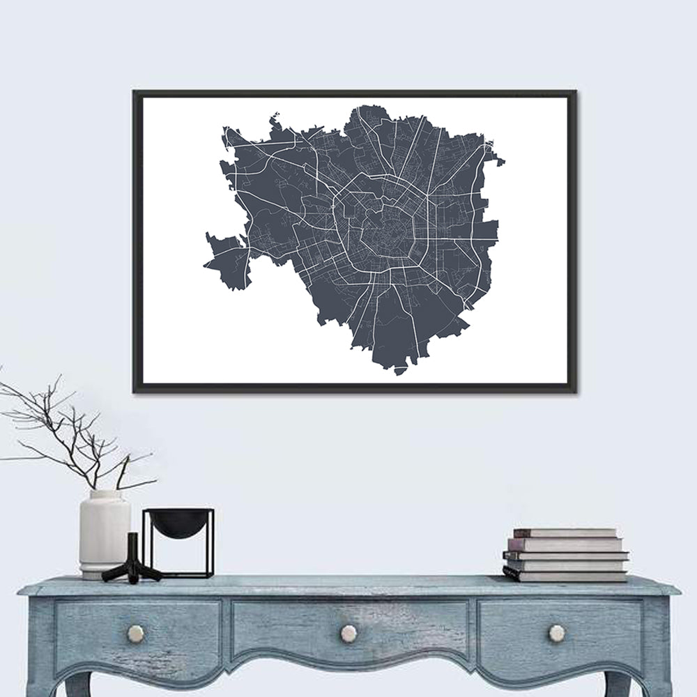 Milan City Map Wall Art in a room, landscape