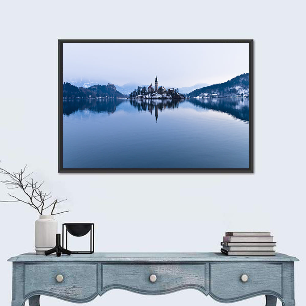 Bled Island Church in Winter Wall Art