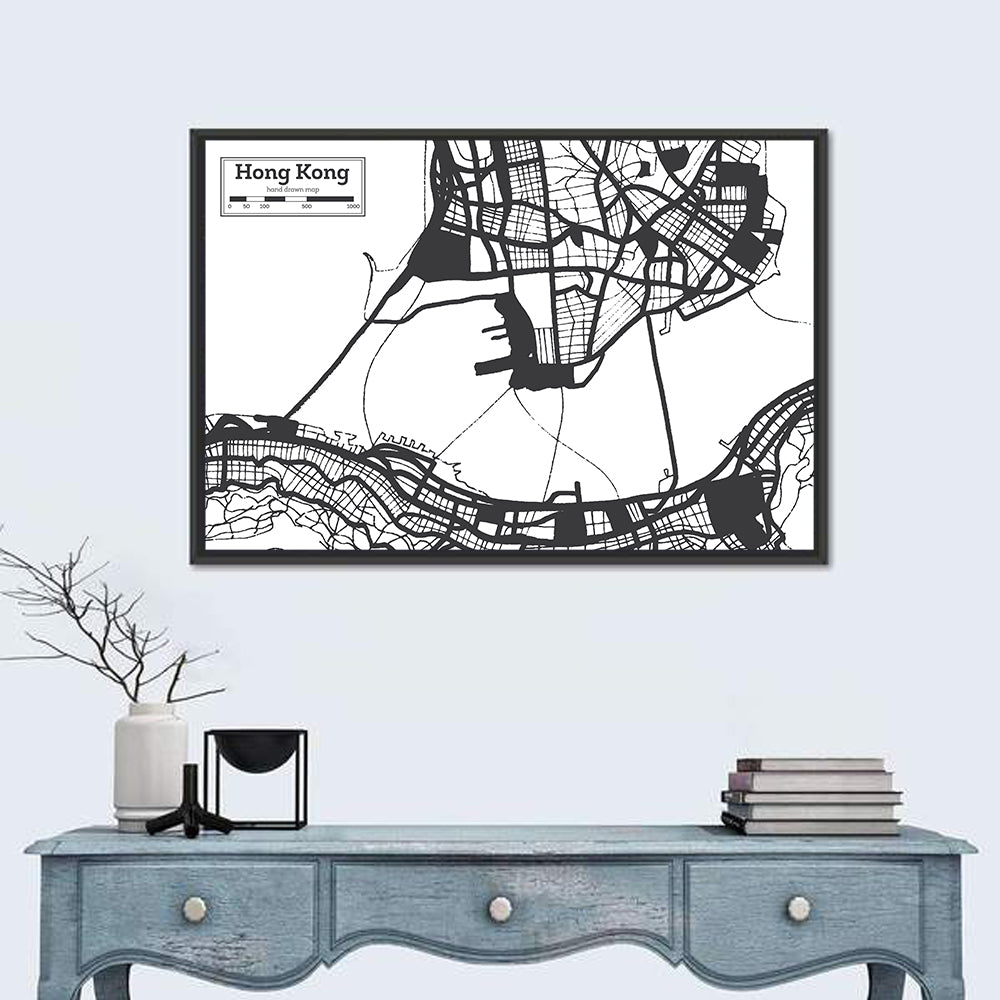 Hong Kong City Map Wall Art in a room, landscape