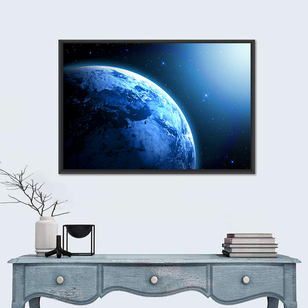 Planet Earth in Space Wall Art in a room, landscape