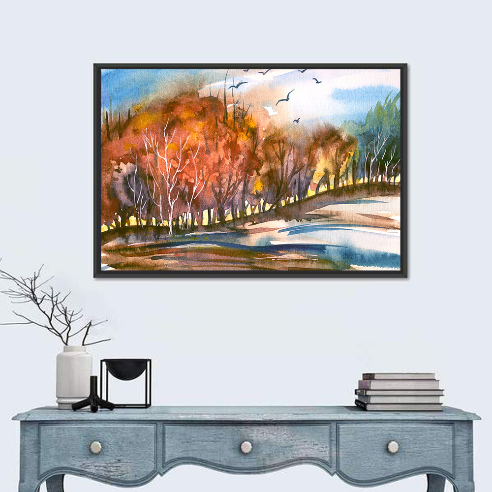 Autumn Dusk Watercolor Landscape Wall Art