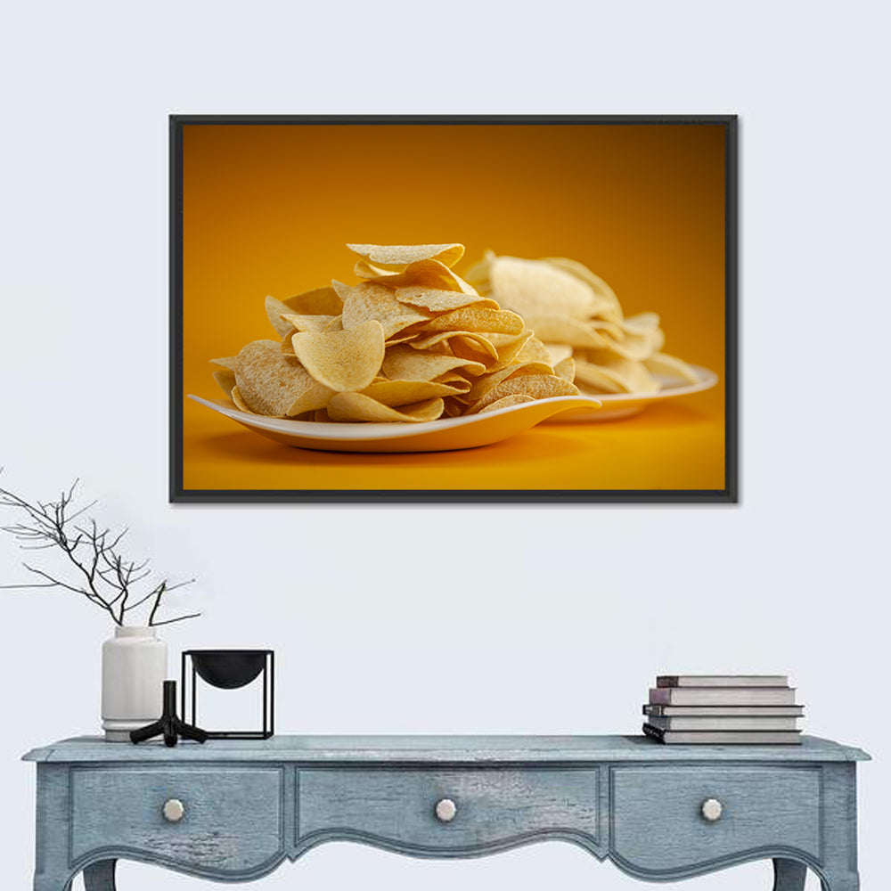 Two Plates of Potato Chips Wall Art in a room, landscape