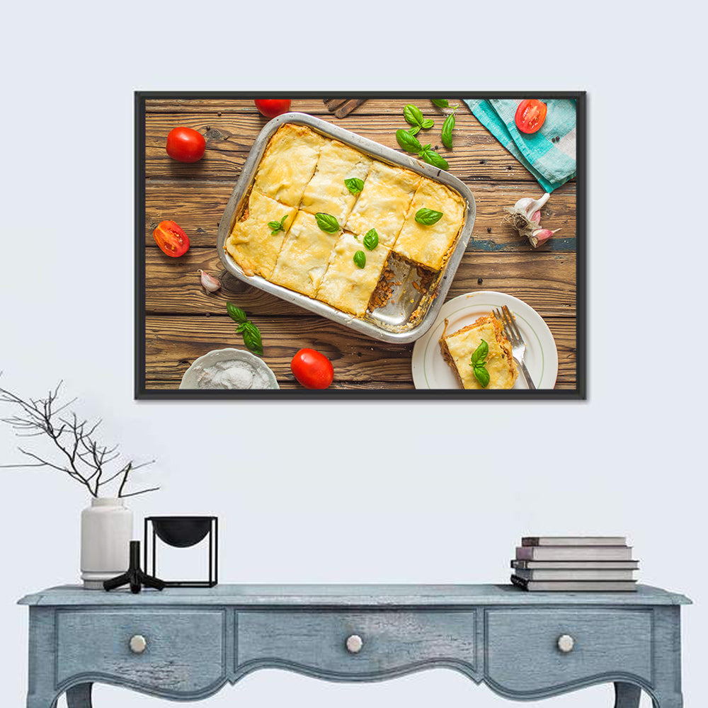 Rustic Homemade Lasagna Wall Art in a room, landscape