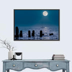 Moonlit Sailboat with Wooden Pylons Wall Art