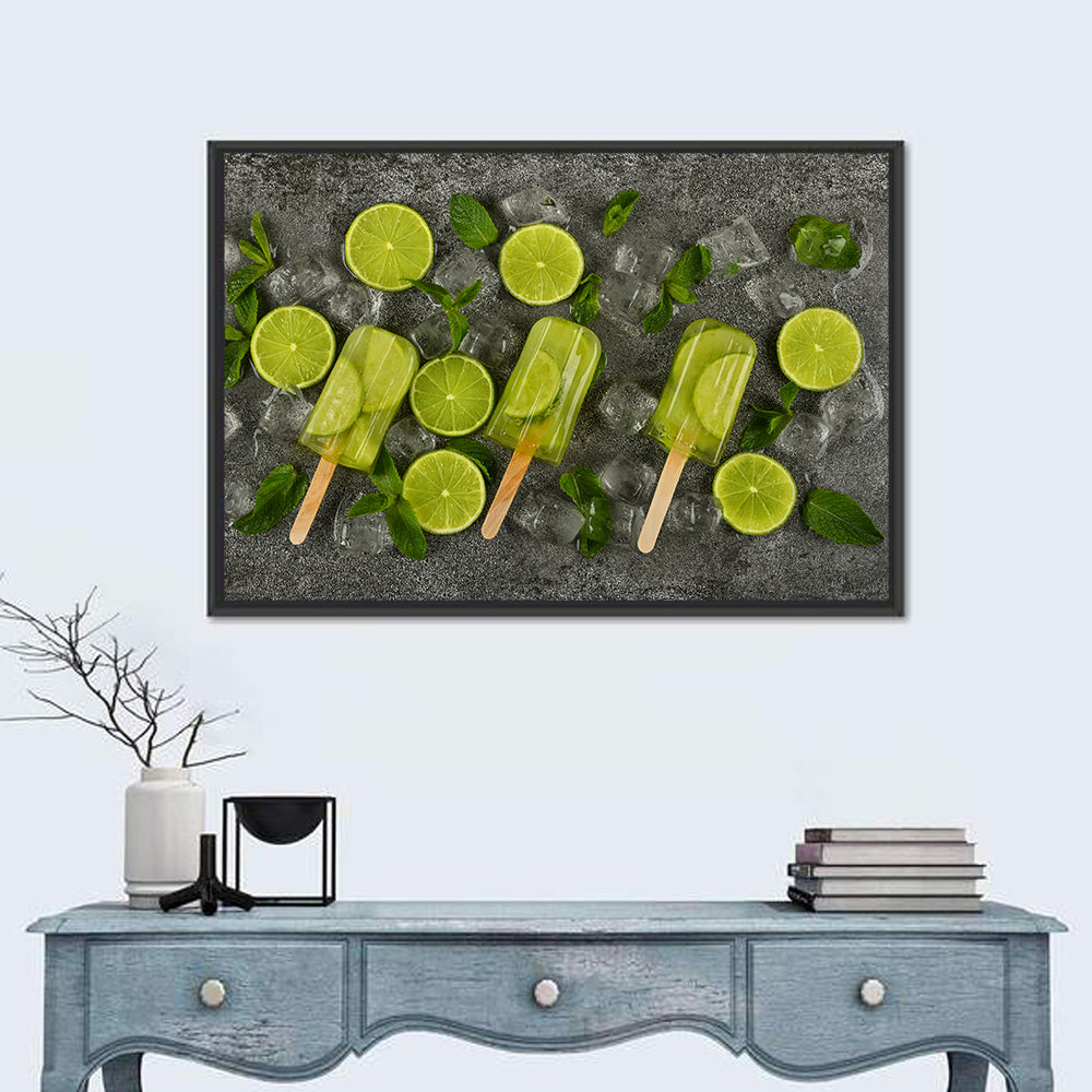 Translucent Lime Popsicles with Mint Wall Art in a room, landscape
