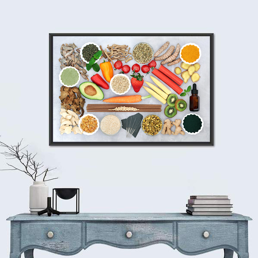 Flat Lay Health Foods and Herbs Wall Art in a room, landscape