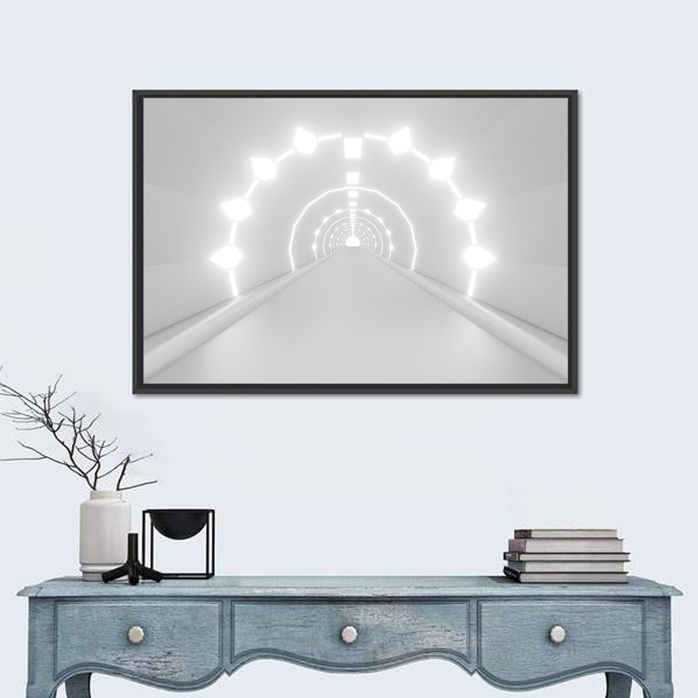 3d White Tunnel with Diamond Lights Wall Art