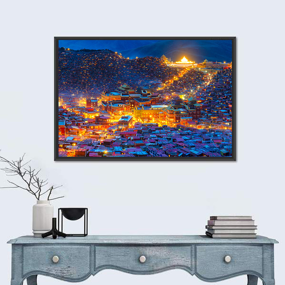 Larung Gar Monastery at Night Wall Art in a room, landscape