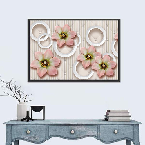 3d Pink Floral Circles Wall Art
