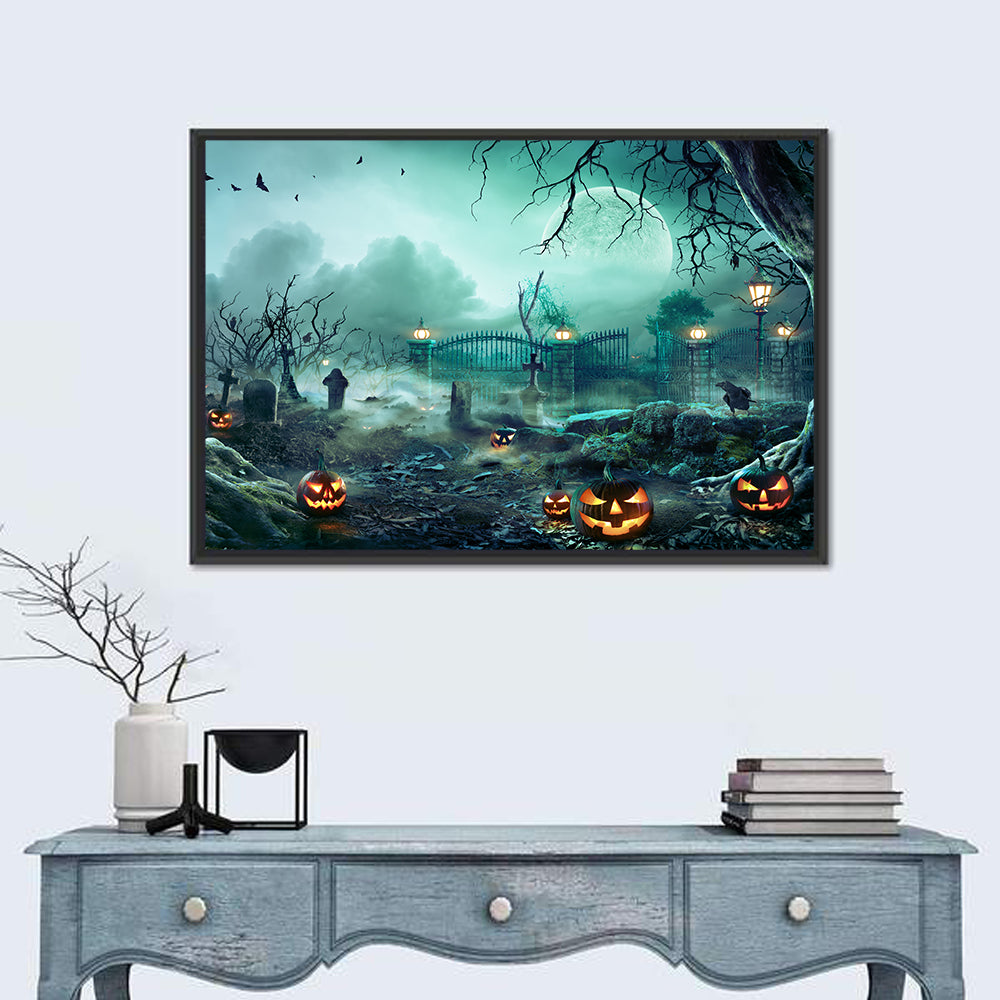 Jack O` Lanterns In Graveyard Wall Art