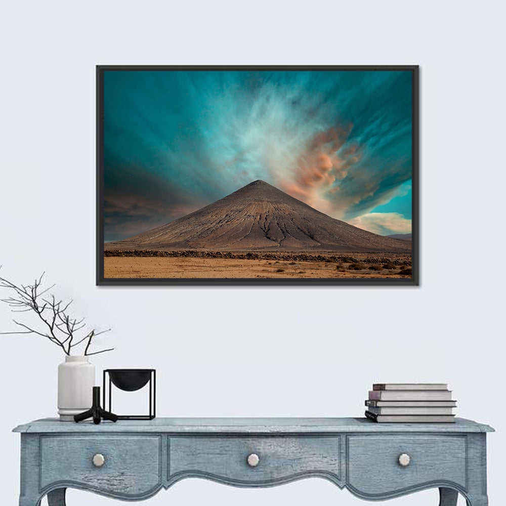 Fuerteventura Volcanic Mountain at Golden Hour Wall Art in a room, landscape