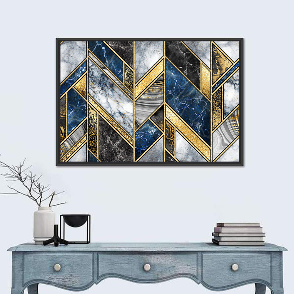 Blue Marble Mosaic with Gold Trim Wall Art in a room, landscape