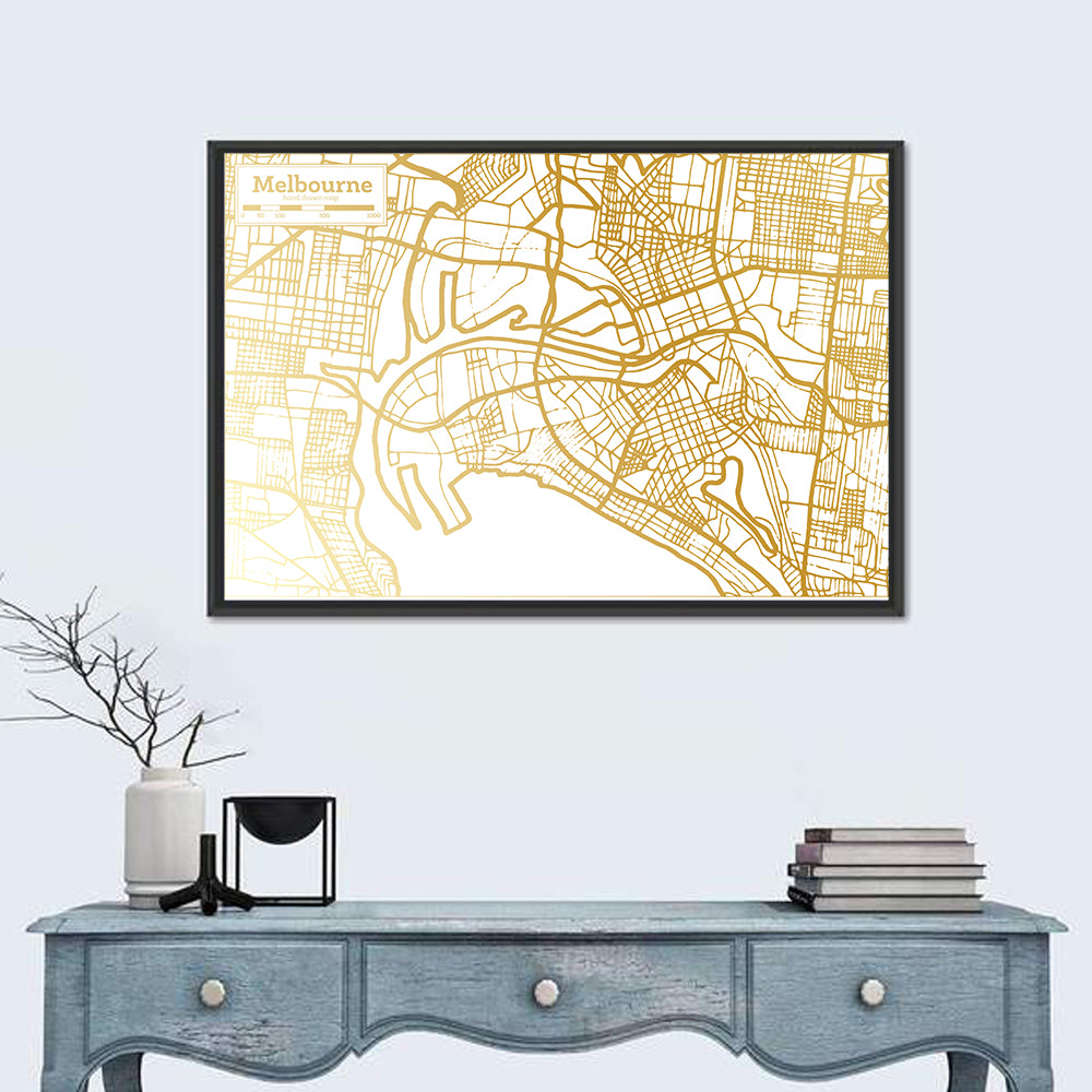 Melbourne Street Network Map Wall Art in a room, landscape