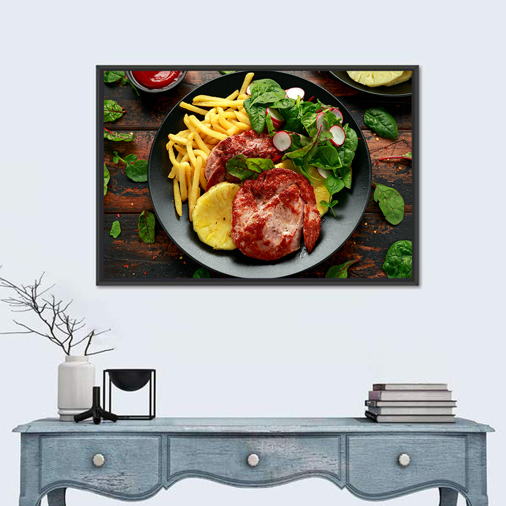 Gammon Steak with Fries and Pineapple Wall Art in a room, landscape