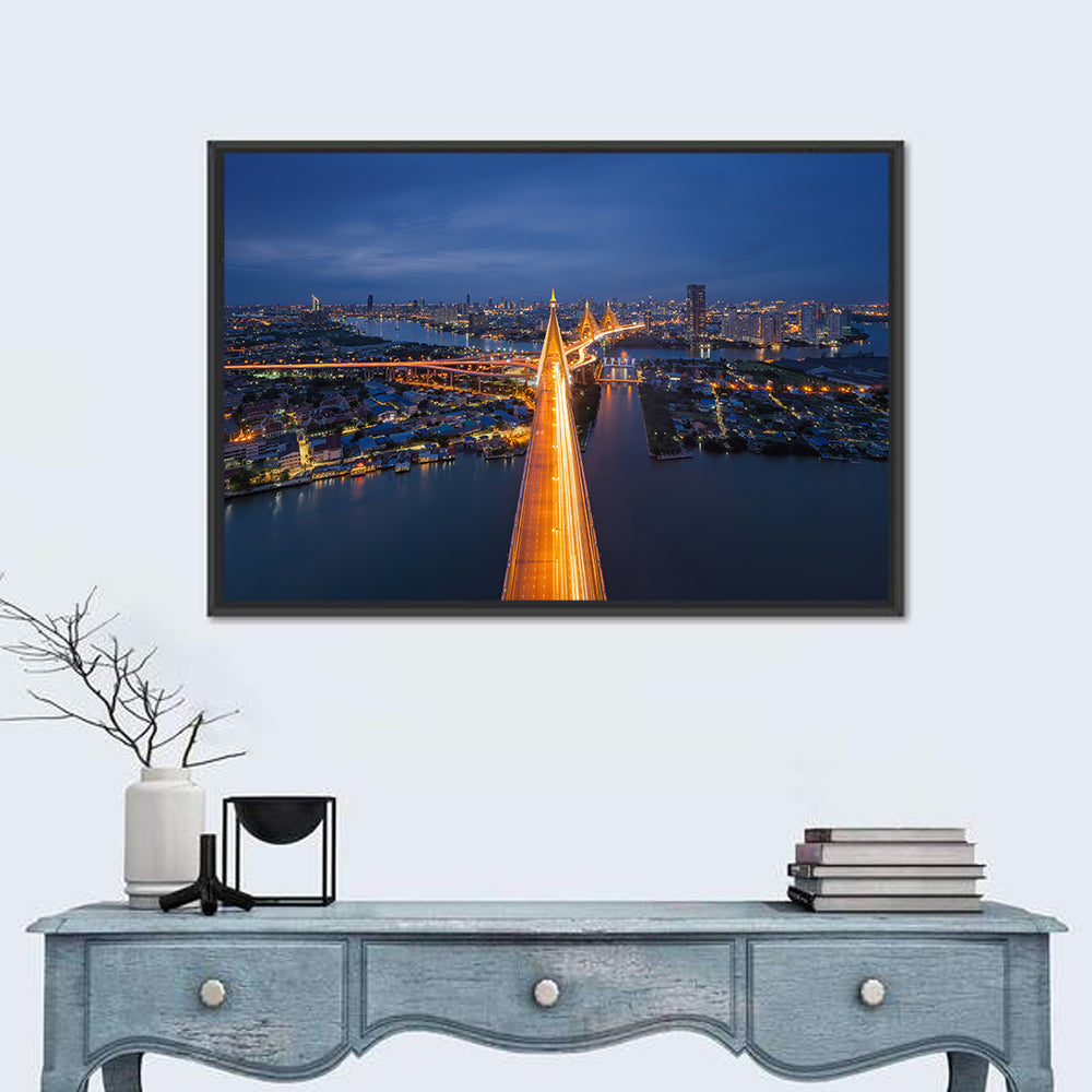 Bhumibol Bridge Over Chao Phraya Wall Art in a room, landscape