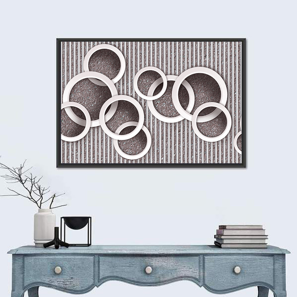 Layered White Circles Wall Art in a room, landscape