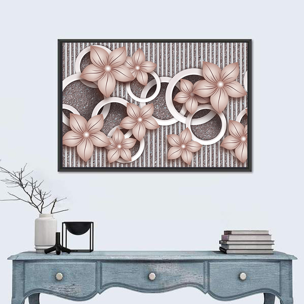 3d Floral Rings in Pink and Gray Wall Art in a room, landscape