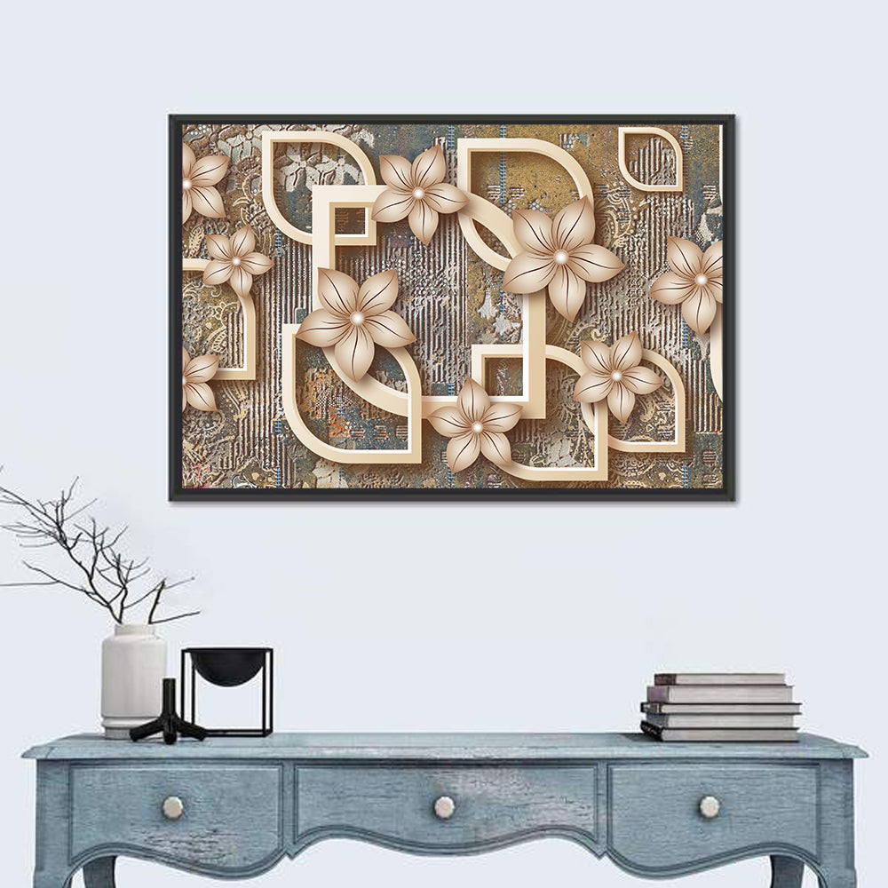 Golden Floral Geometry Wall Art in a room, landscape