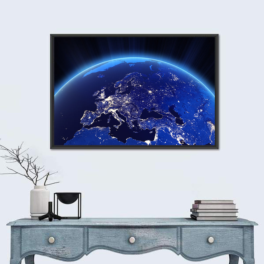 Europe Night Lights from Orbit Wall Art in a room, landscape