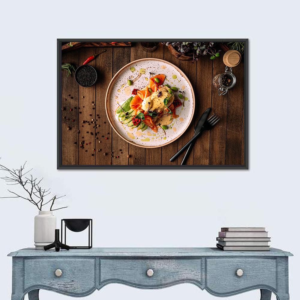 Bruschetta Salmon and Avocado Breakfast Wall Art in a room, landscape