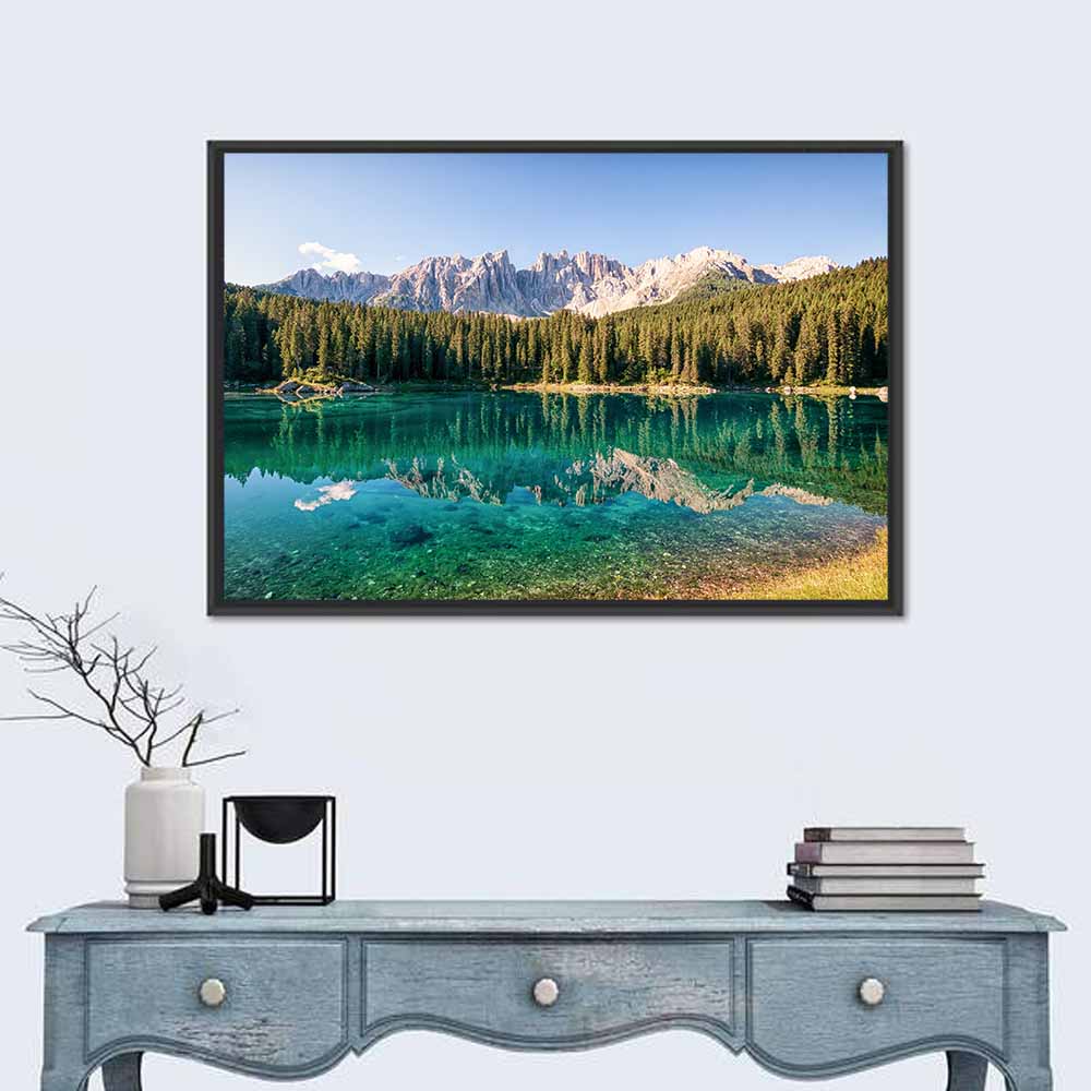 Karer Lake in the Dolomites Wall Art in a room, landscape