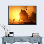Moonwalker with Lunar Module at Sunset Wall Art