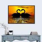 Swans Forming Heart at Sunset Wall Art