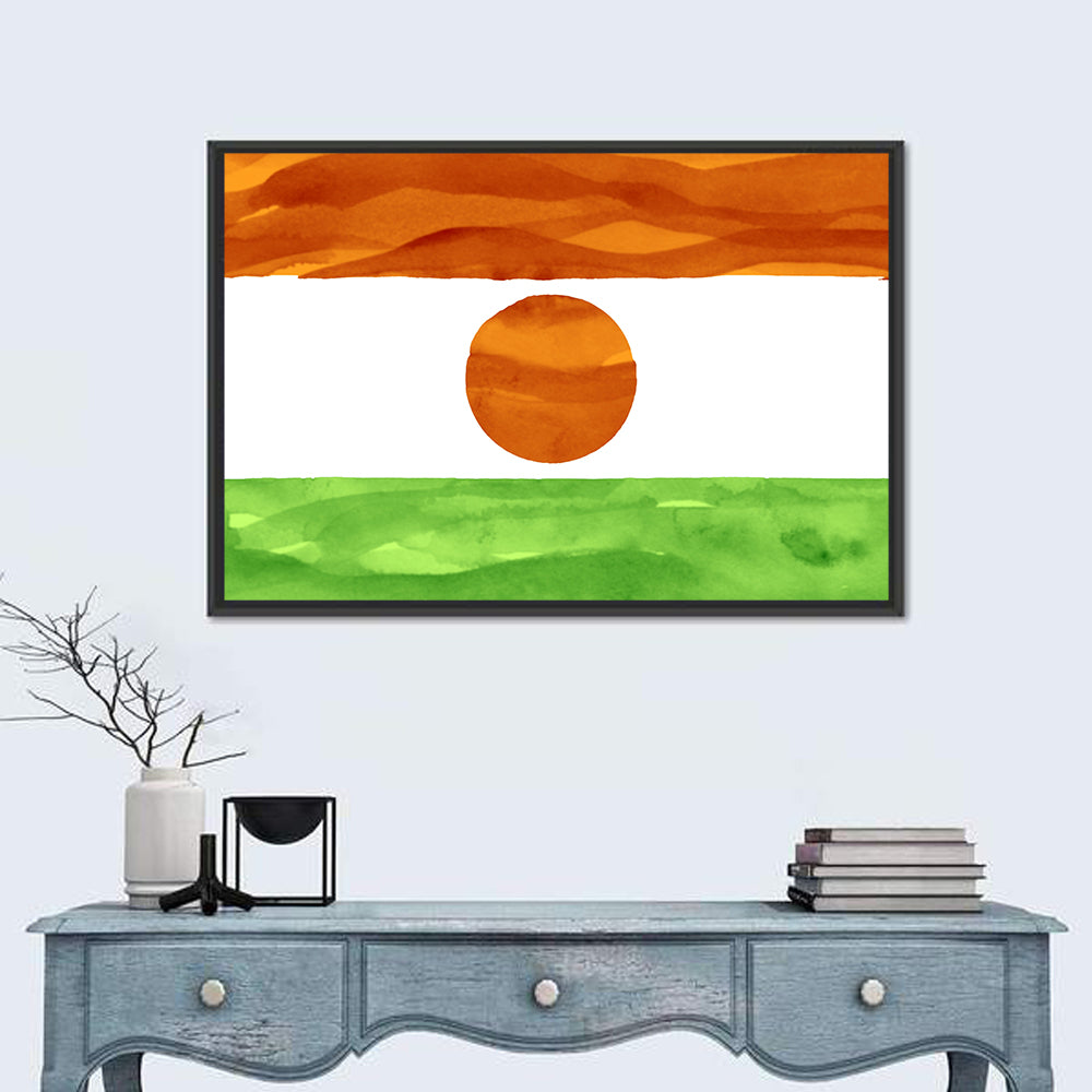 Niger Flag Watercolor Tricolor Wall Art in a room, landscape