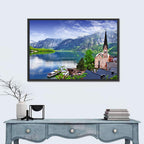 Hallstatt Lake View with Church Tower Wall Art