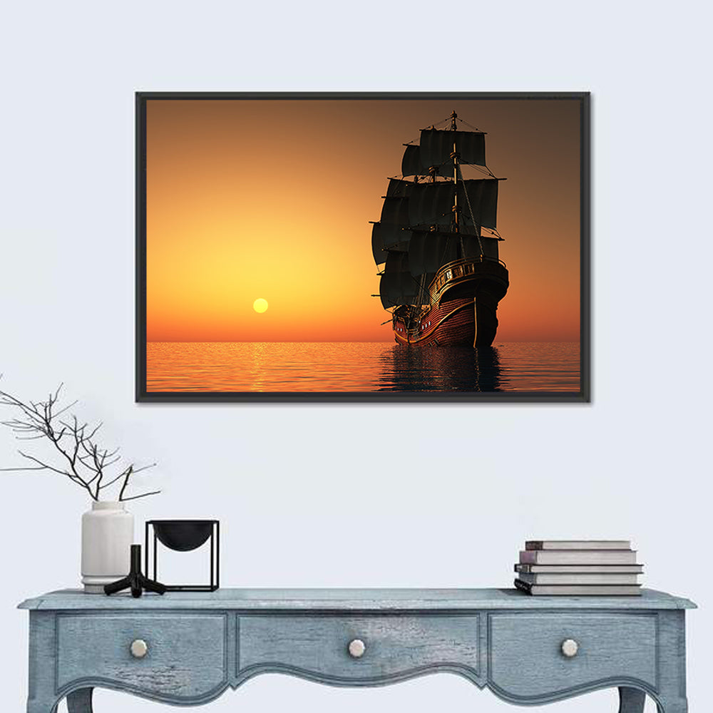 Sailing Ship at Golden Sunset Wall Art