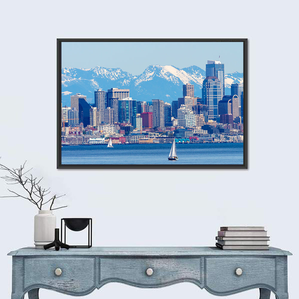 Seattle Skyline with Sailboats and Mountains Wall Art