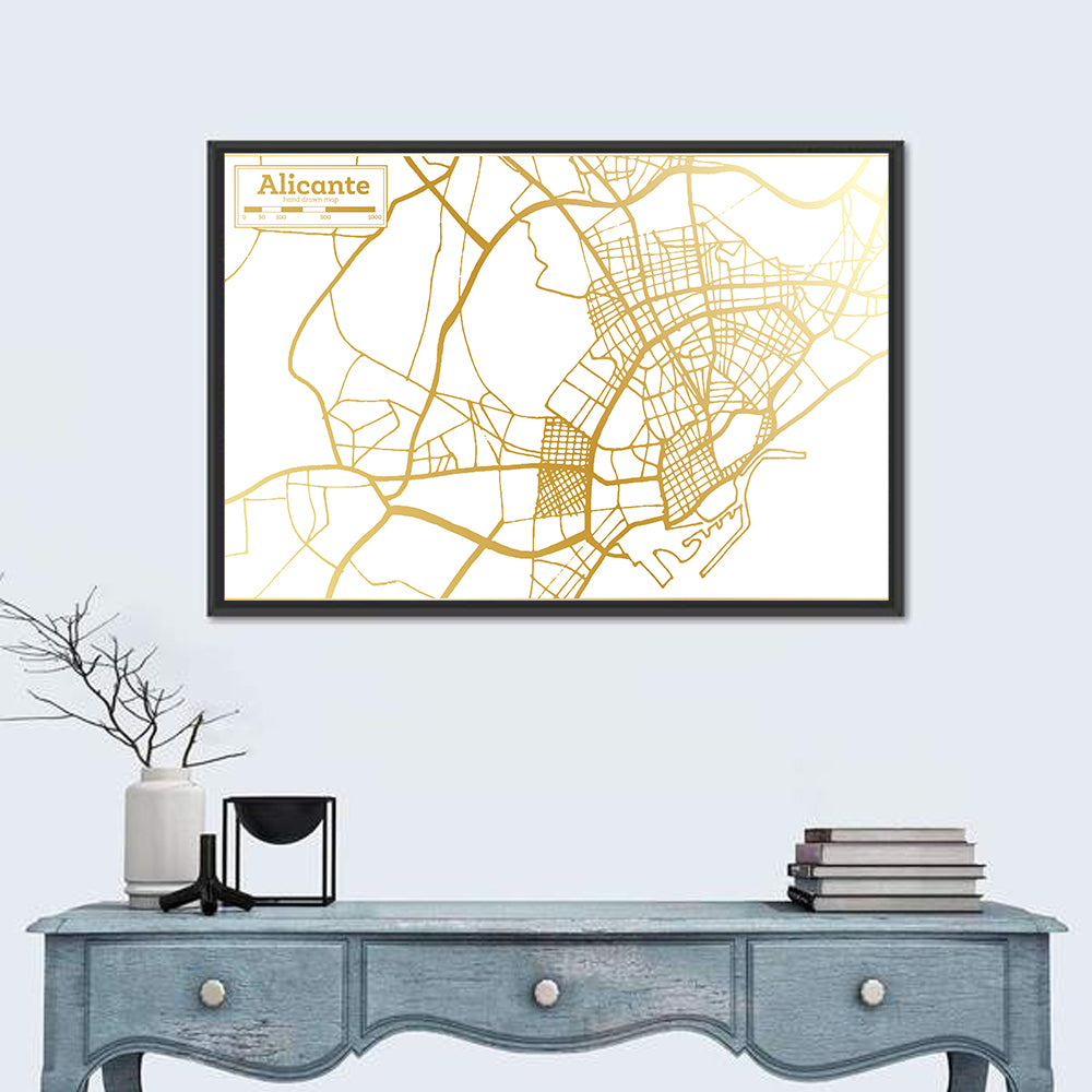 Alicante City Map Spain Wall Art