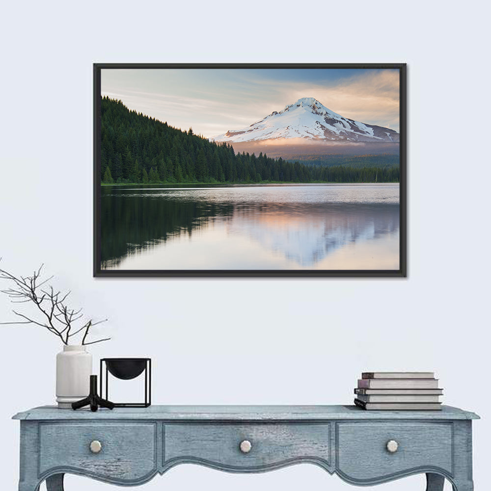 Mount Hood Over Trillium Lake Wall Art in a room, landscape