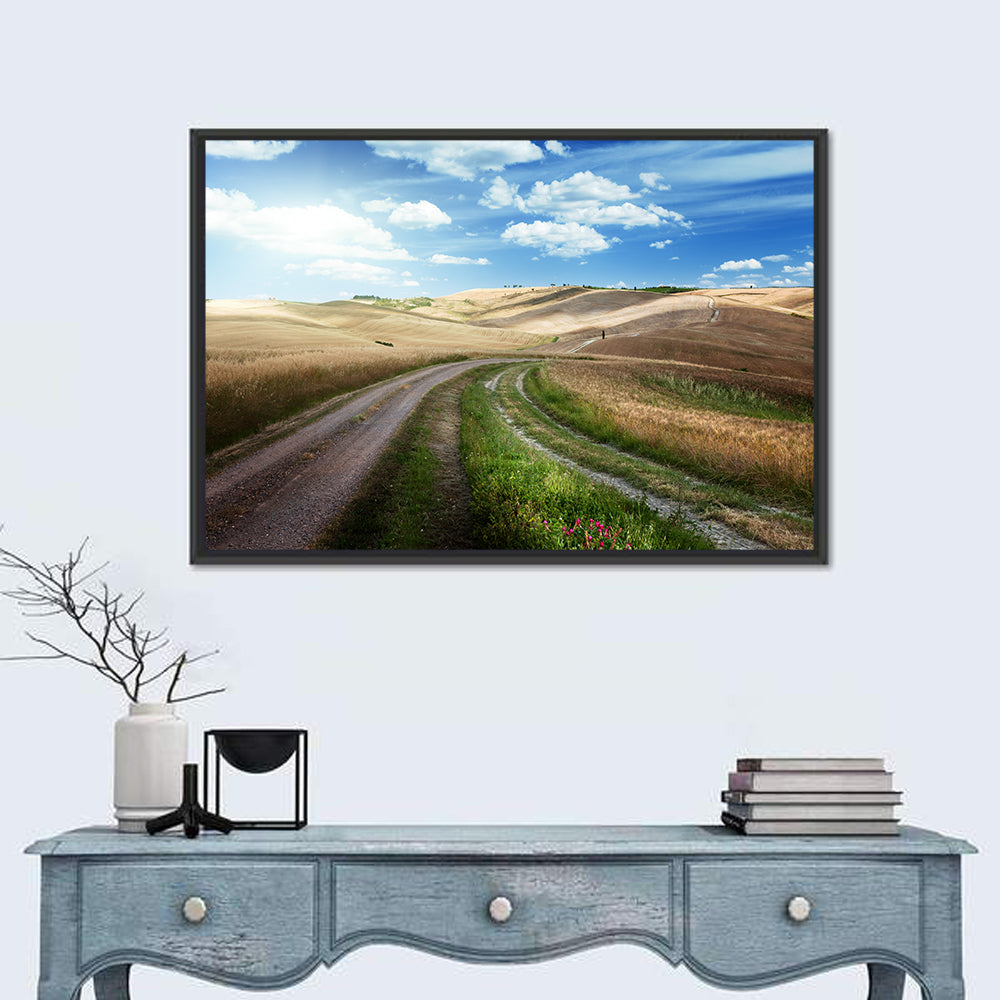 Dirt Road Through Tuscany Wall Art in a room, landscape
