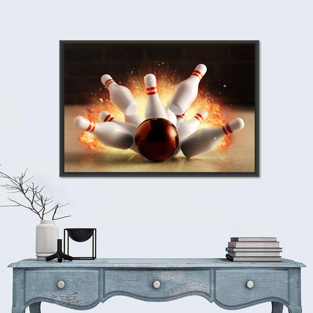 Fiery Bowling Strike Wall Art