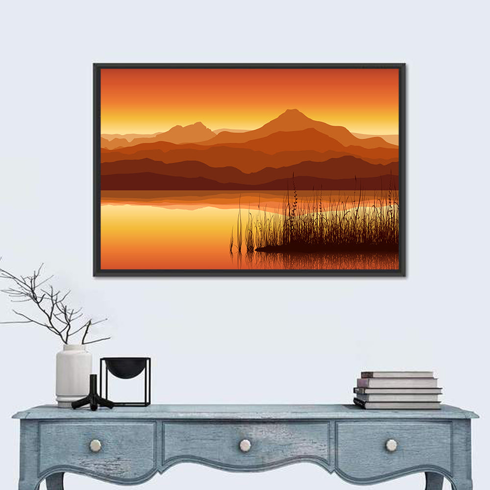 Golden Mountain Lake Sunset Wall Art