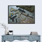 Scoped Rifle and Handgun with Ammo Wall Art