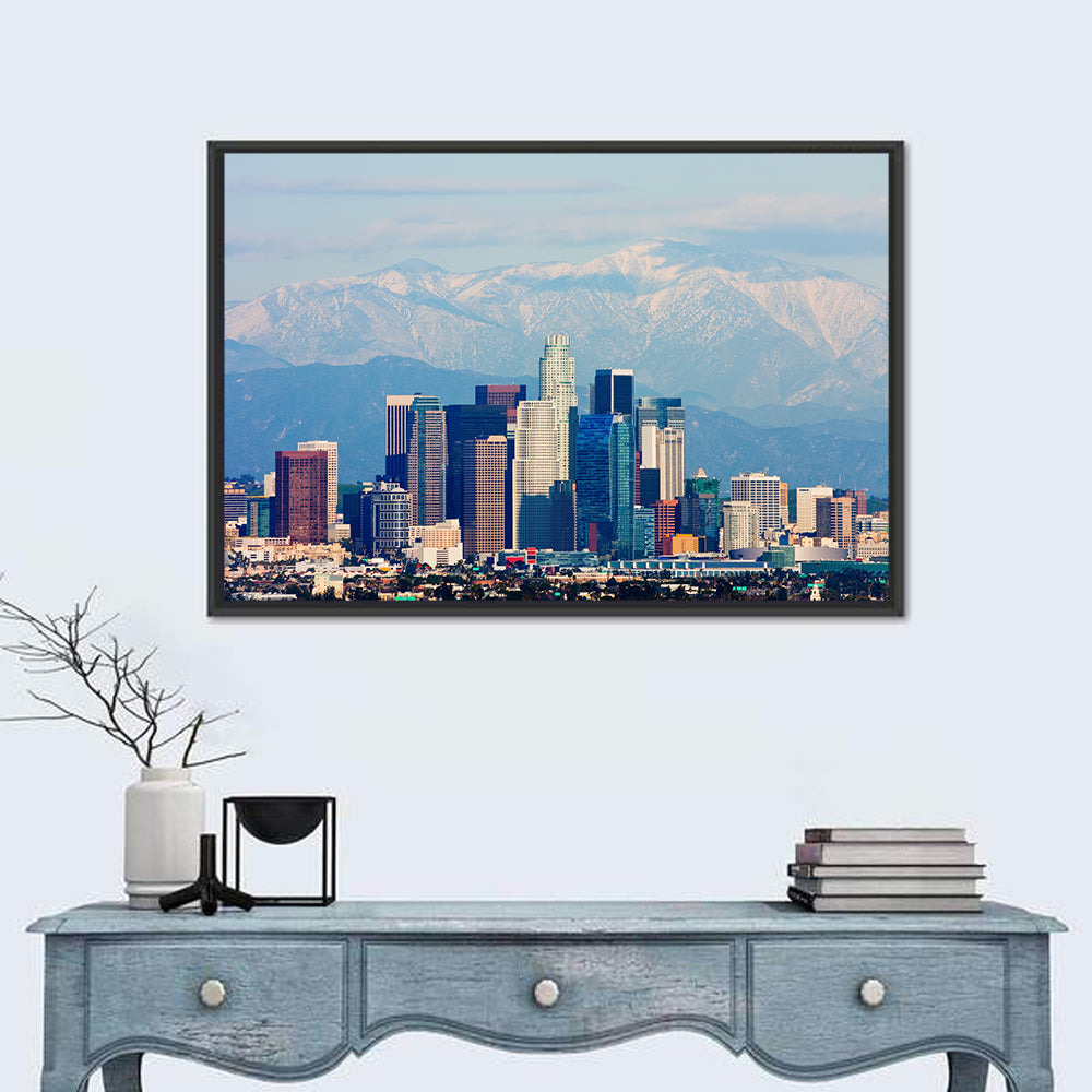 Los Angeles Skyline with Snowy Peaks Wall Art