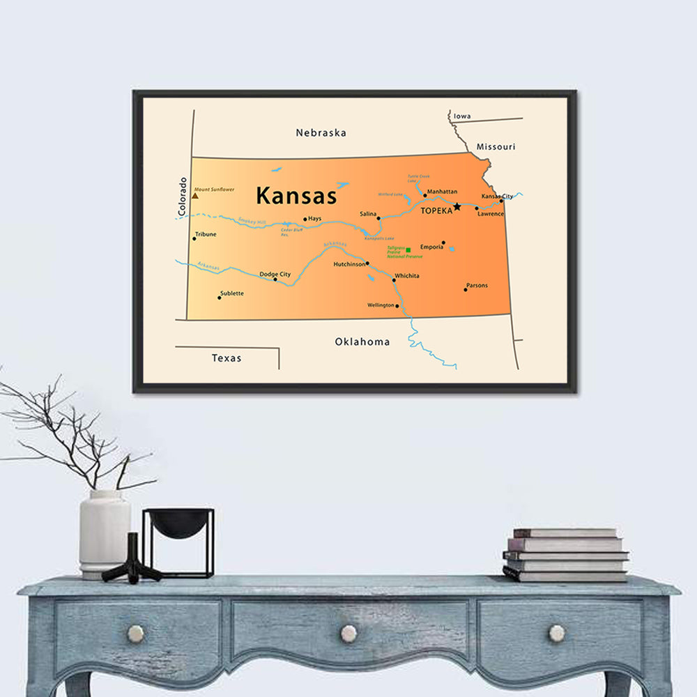 Kansas State Map Wall Art