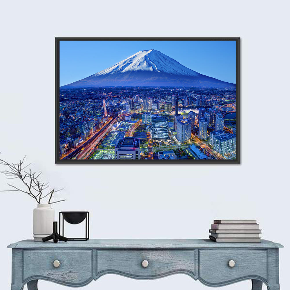 Mount Fuji Above Fujinomiya Skyline Wall Art in a room, landscape