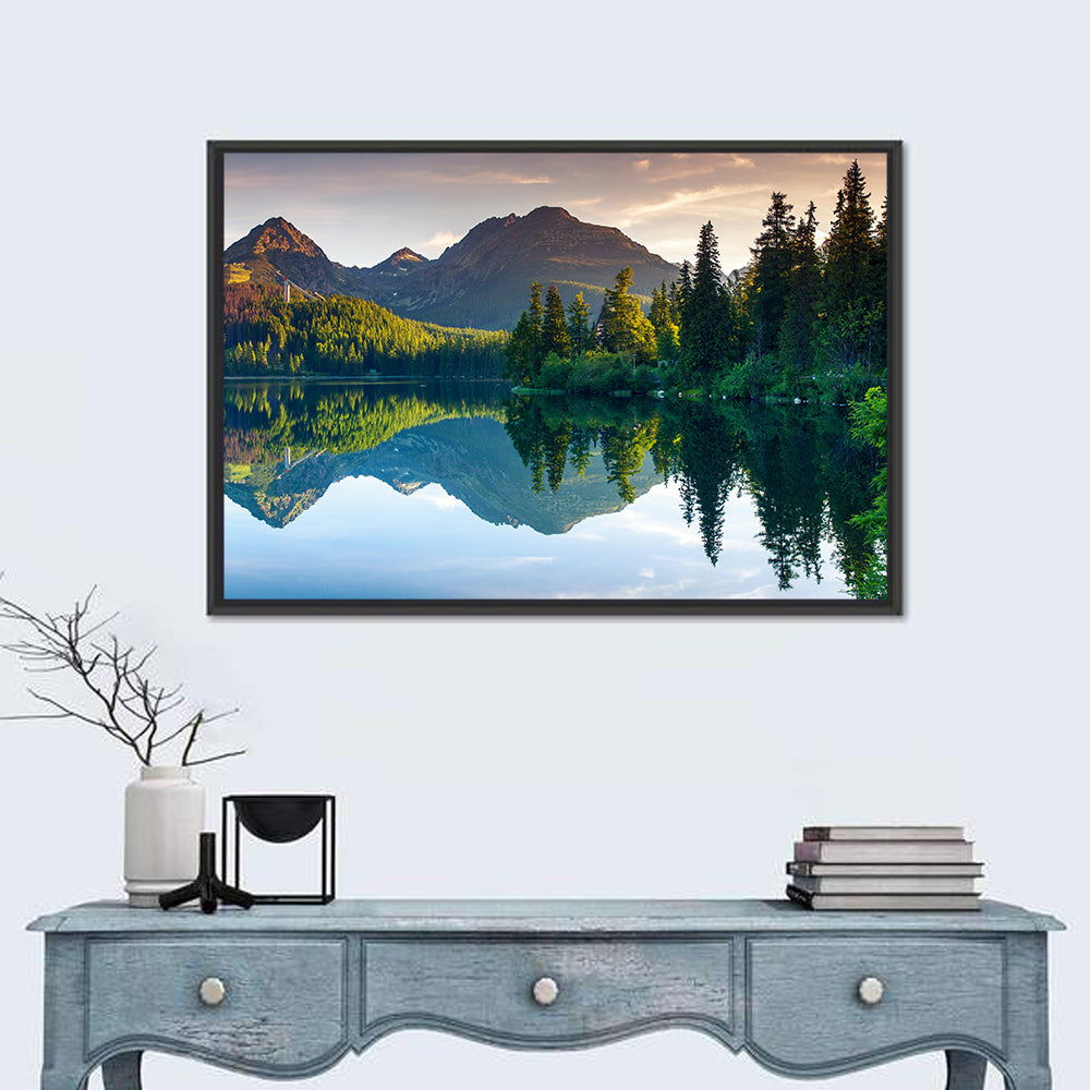 Strbske Pleso Lake at Golden Hour Wall Art