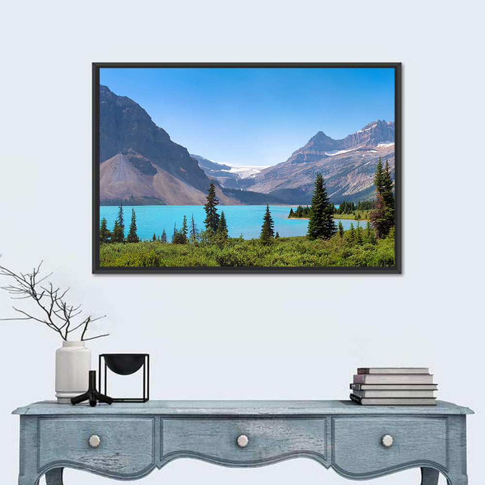 Bow Lake Turquoise Waters Wall Art in a room, landscape