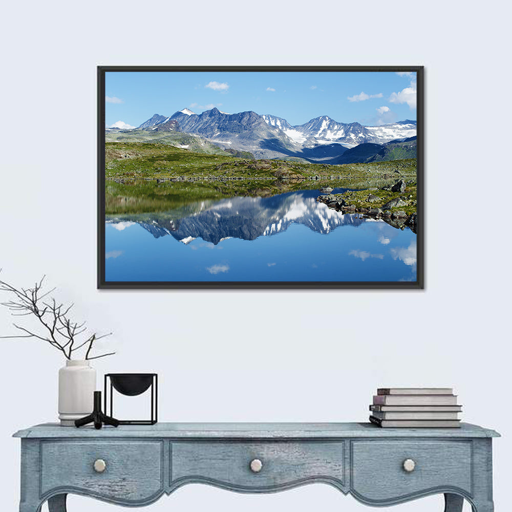 Jotunheimen Mountain Lake Wall Art in a room, landscape