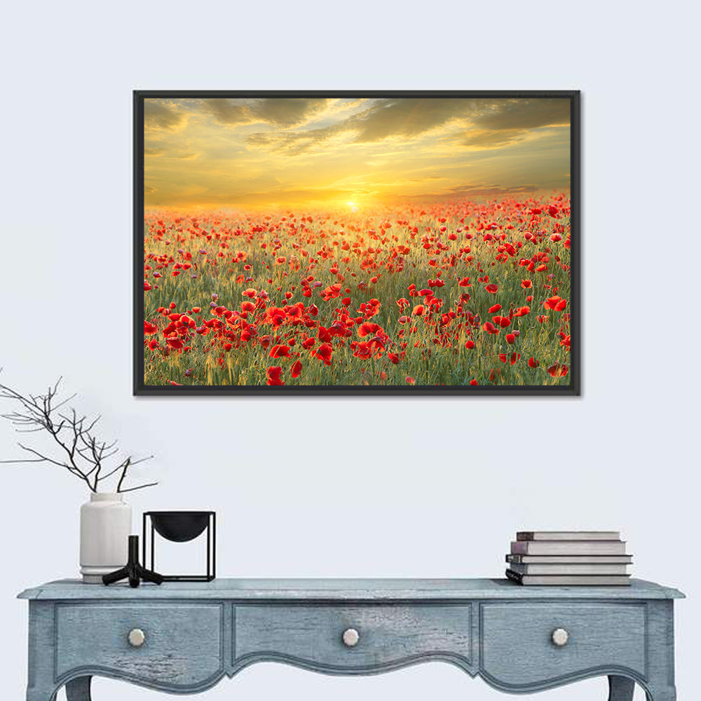 Poppy Field at Sunset Wall Art in a room, landscape
