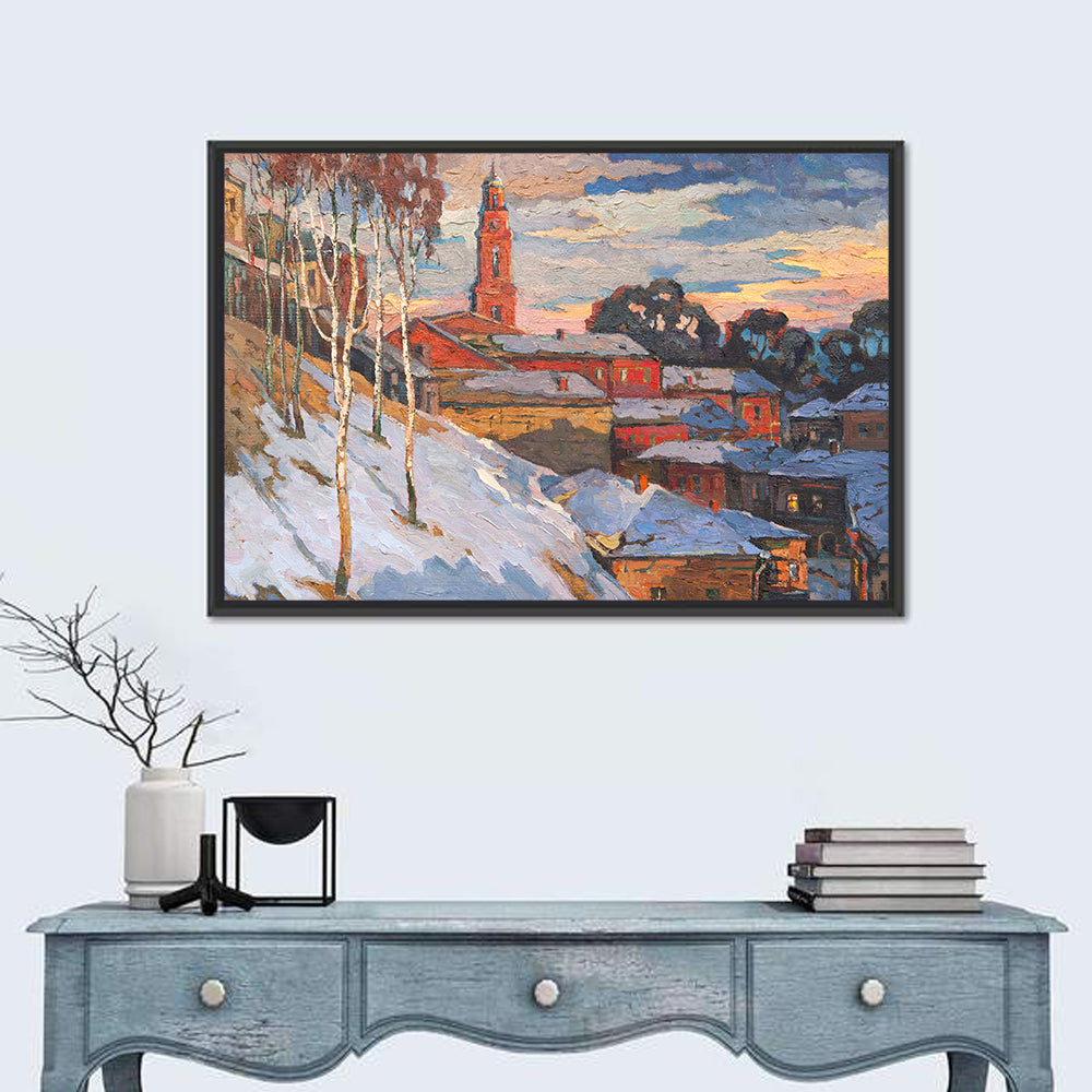 Winter Cityscape at Sunset Wall Art